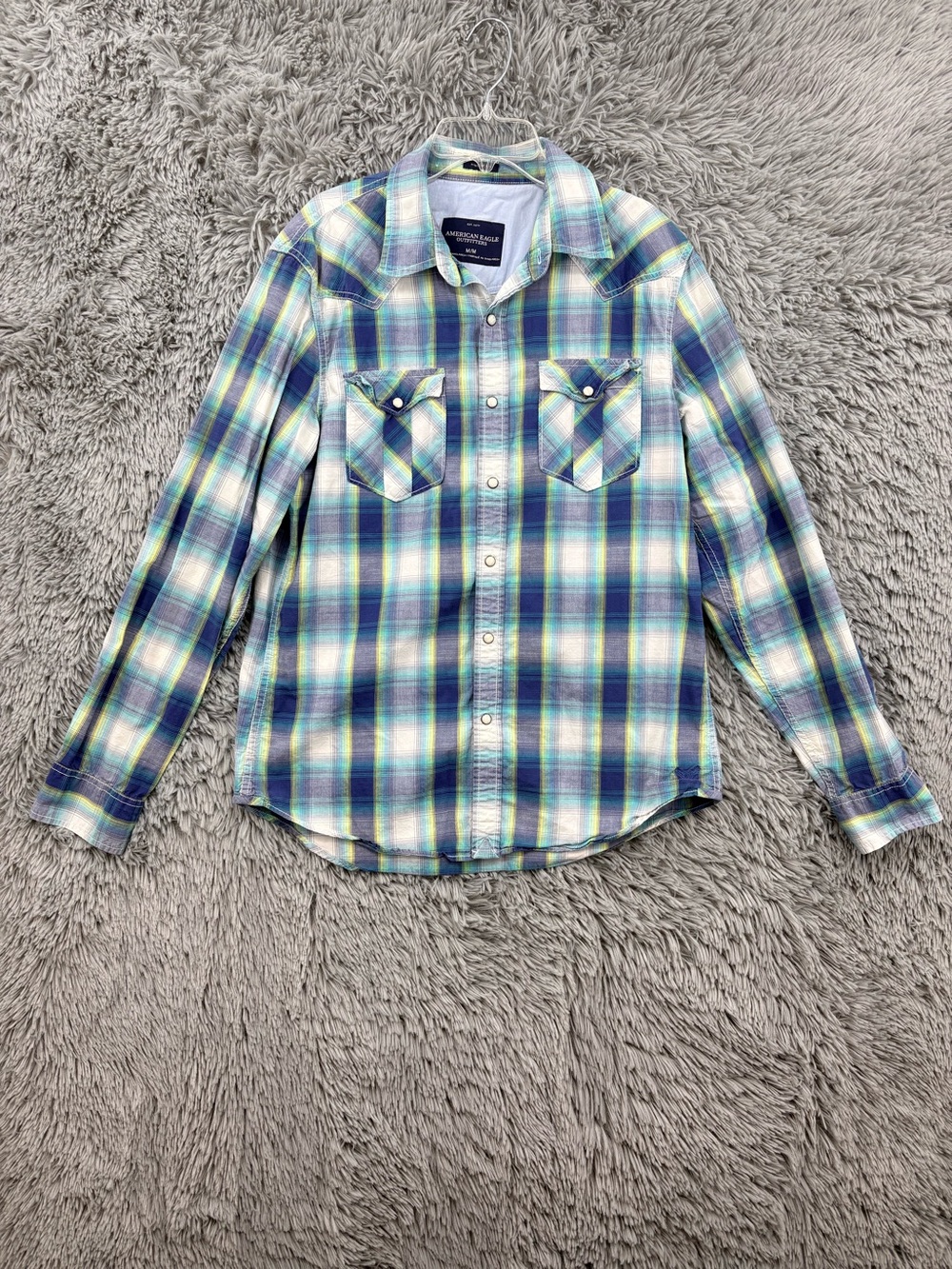 American Eagle Outfitters Shirt Mens Medium Pearl Snap Vintage Fit Plaid